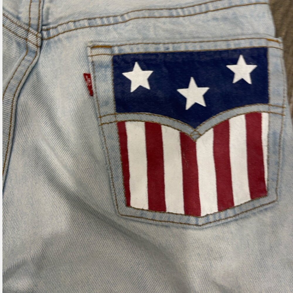 VINTAGE 1988 501 LEVI'S HAND PAINTED FLAG 501 XX Mens (Actual 26x32.5) Jean - Picture 10 of 14